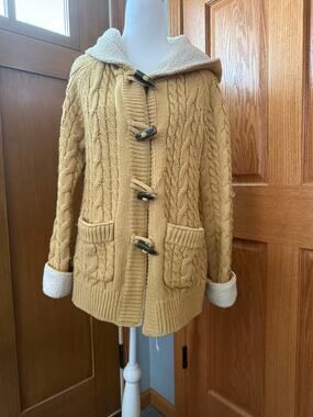 Cabela's Mustard Yellow Cable Knit Sweater Jacket Size Large